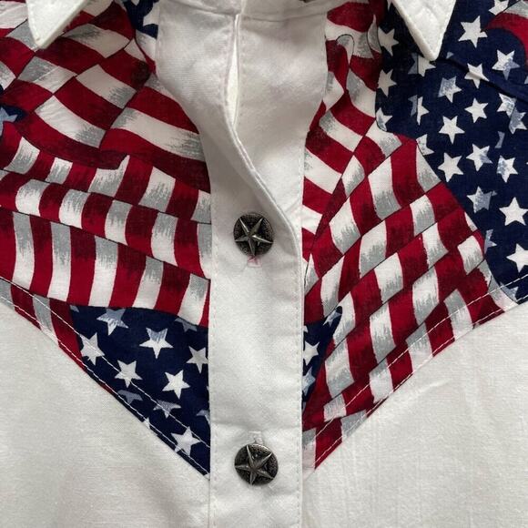 Roughrider By Circle T Western American Flag Long Sleeve Blouse Size Large - Picture 3 of 8